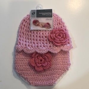 Baby girl hand crocheted Hat and diaper cover.